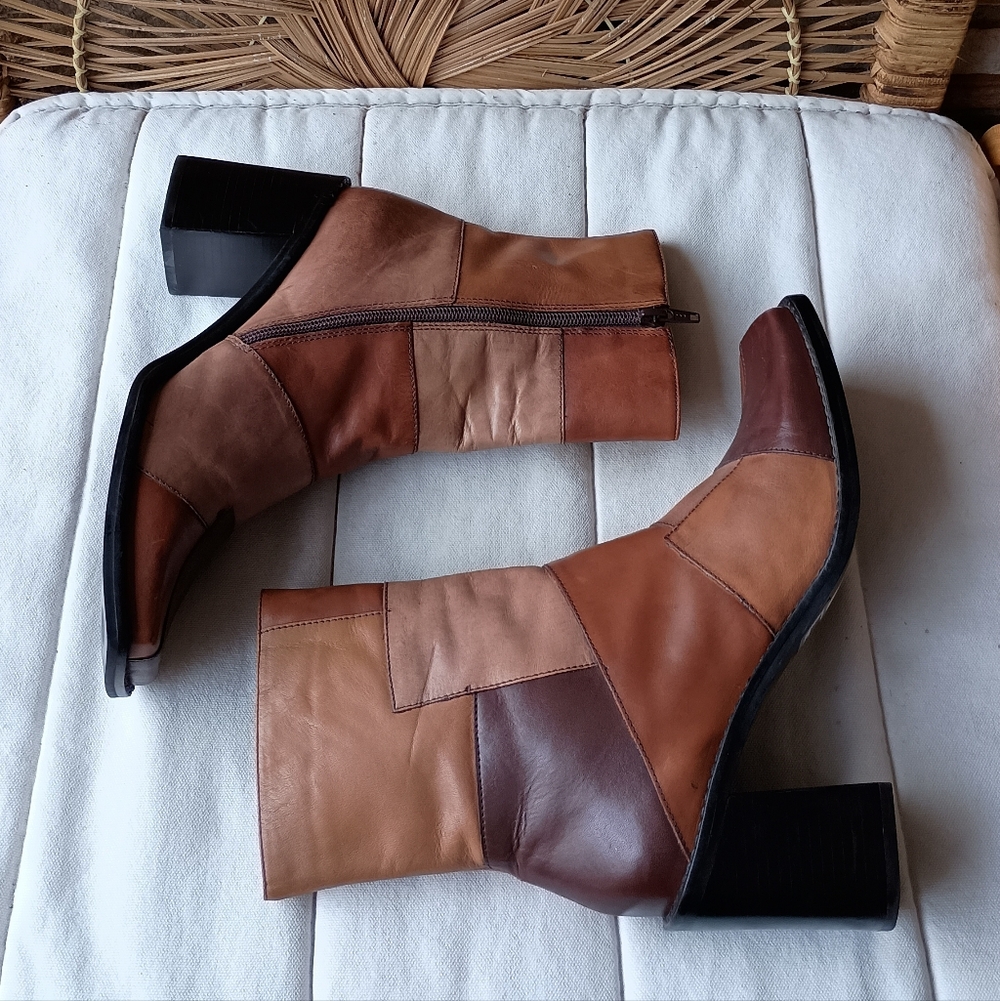 Vintage Milano 90s Women's Patchwork Brown Leather Boots_40 - Picture 6 of 8